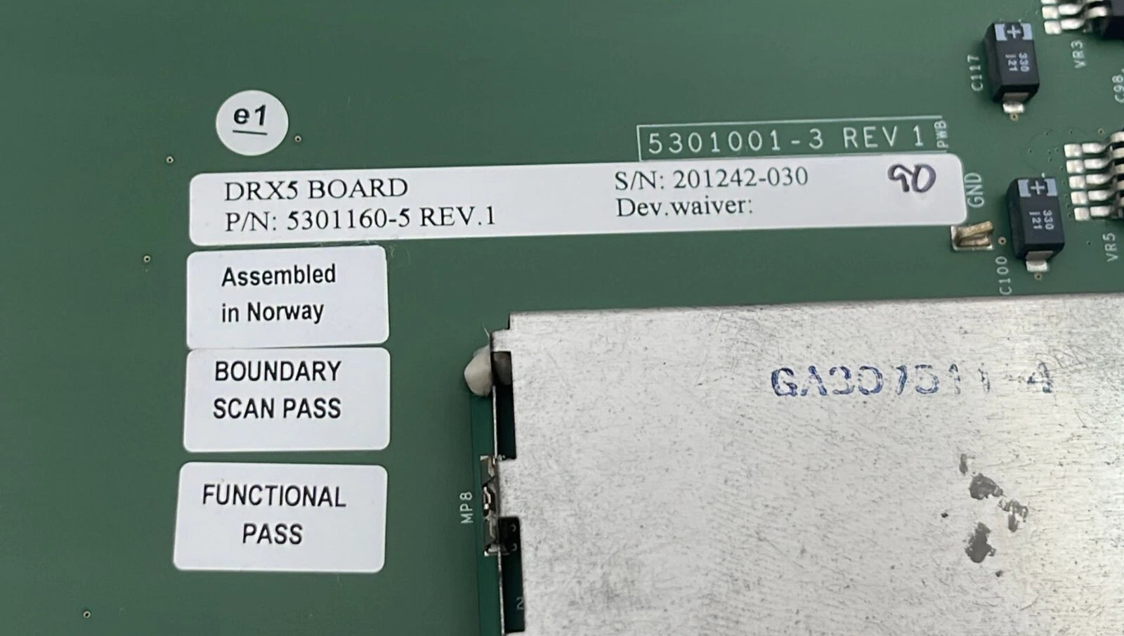 GE DRX5 board 5301160-5 model label close-up