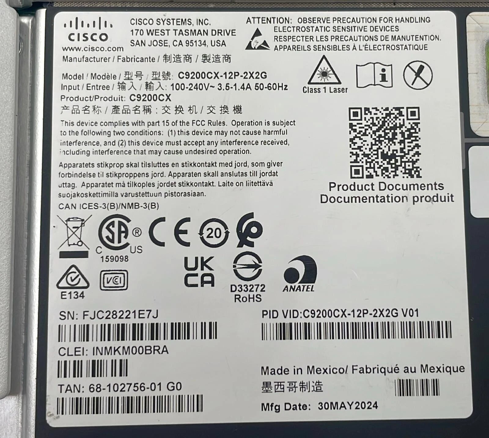 CISCO C9200CX-12P-2X2G Managed Gigabit Ethernet Network Switch