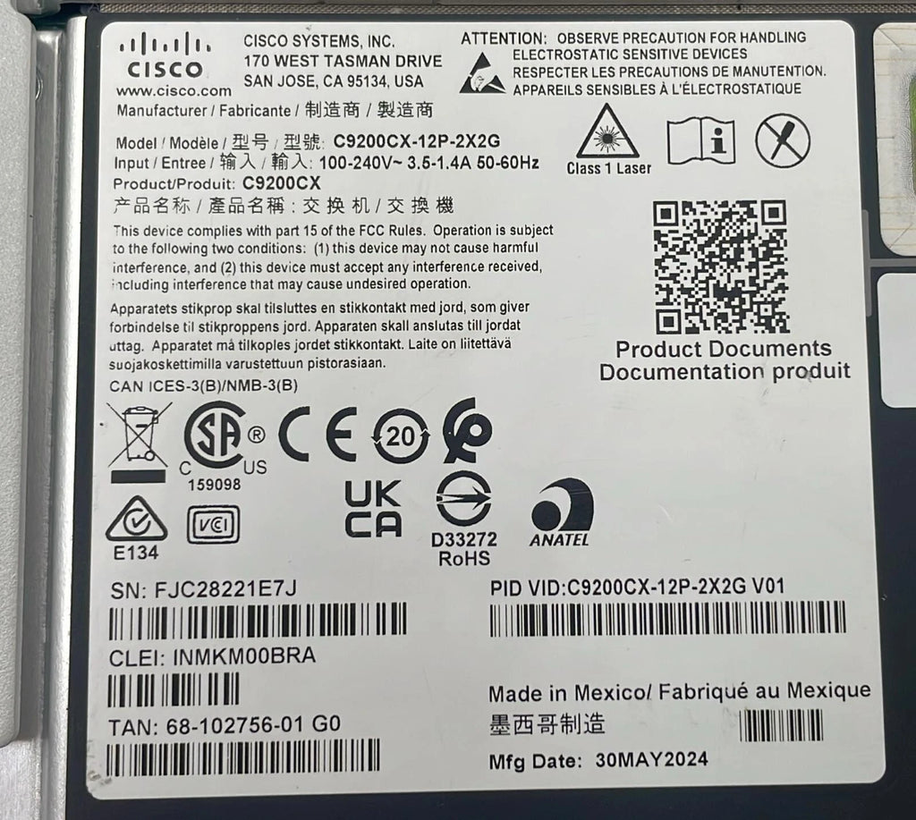 CISCO C9200CX-12P-2X2G Managed Gigabit Ethernet Network Switch