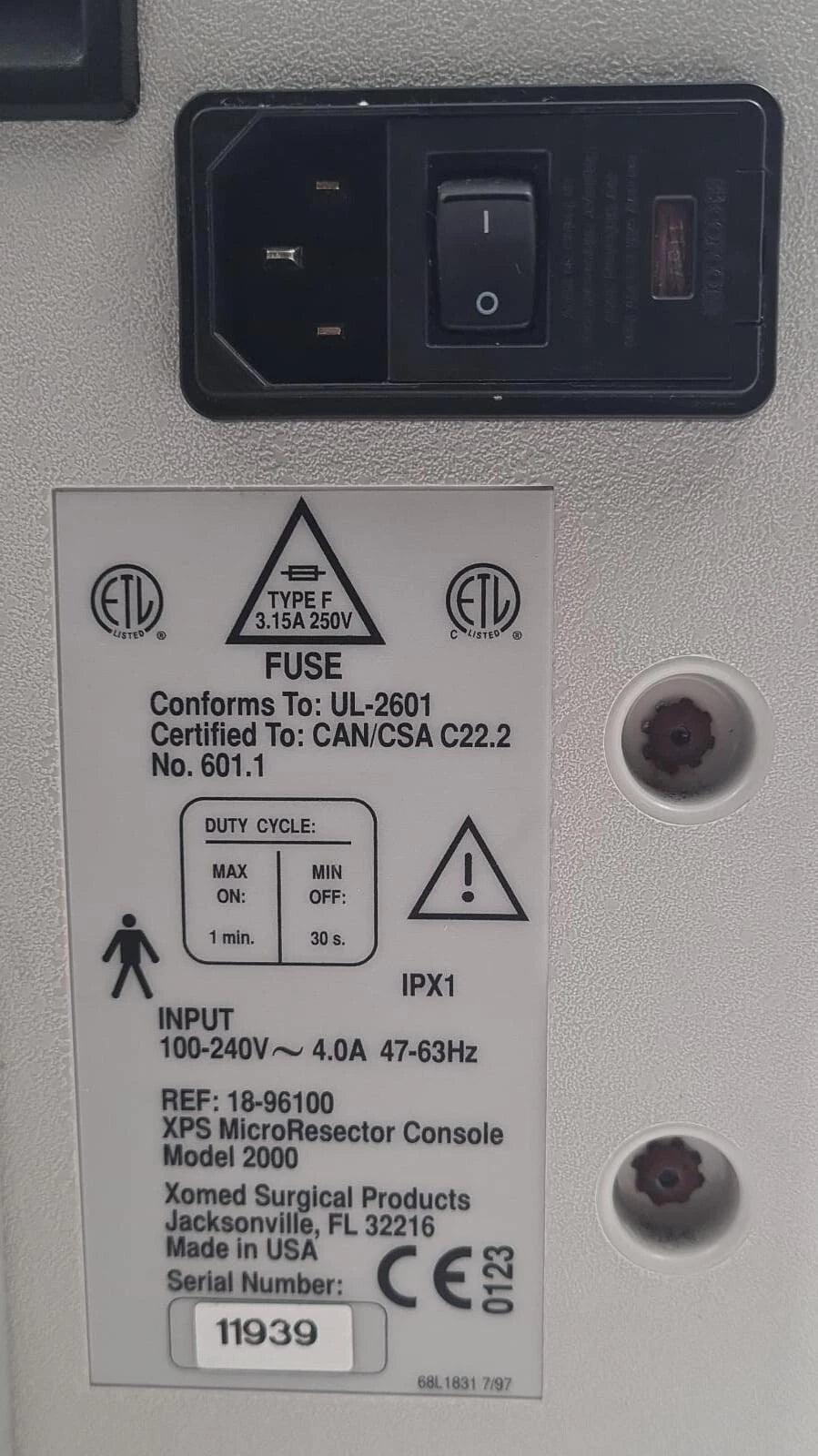 XOMED XPS MicroResector Console Model 2000 Ref 18-96100