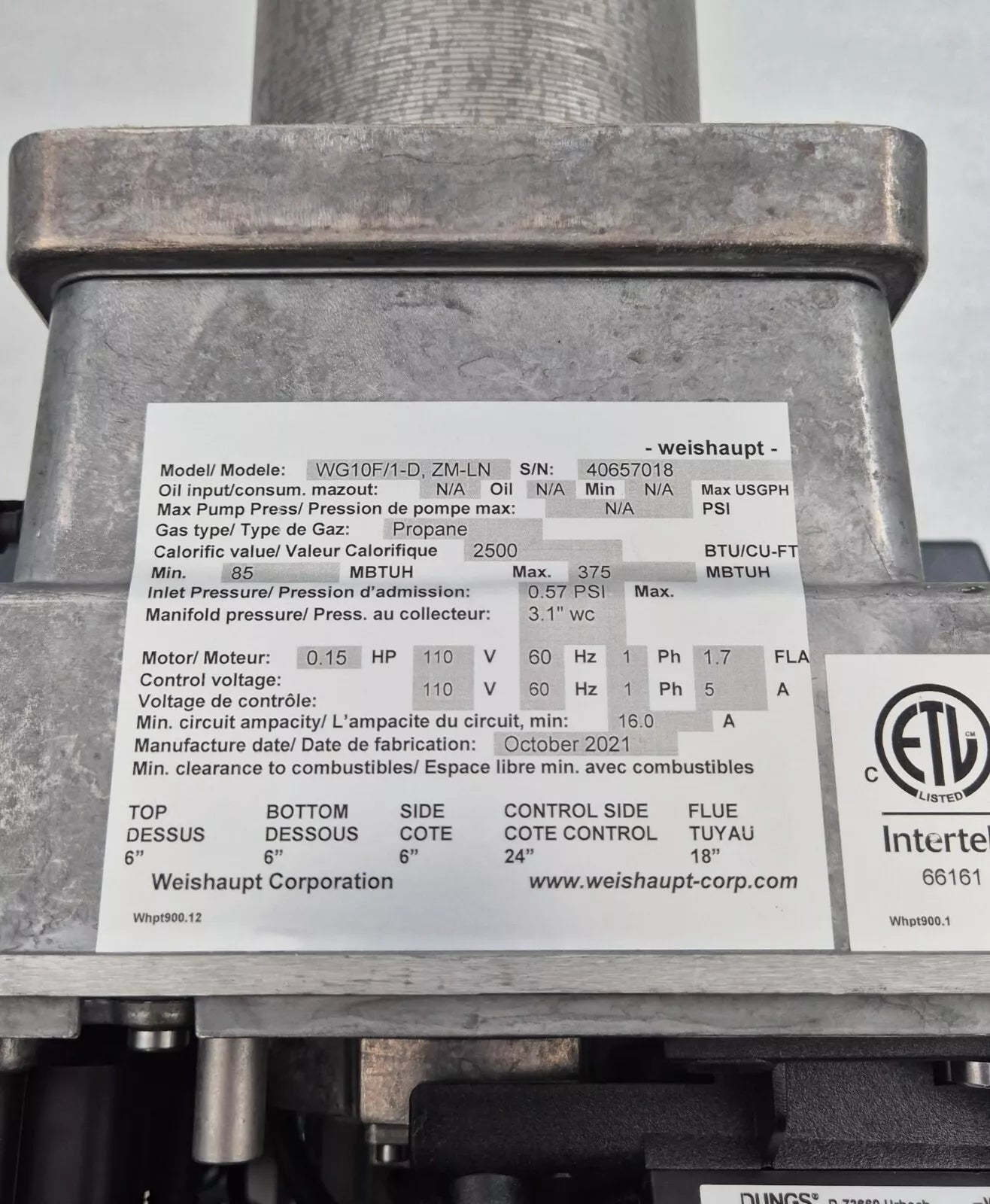 *NEW* DUNGS Weishaupt WG10F/1-D ZM-LN 23312624 GAS BURNER