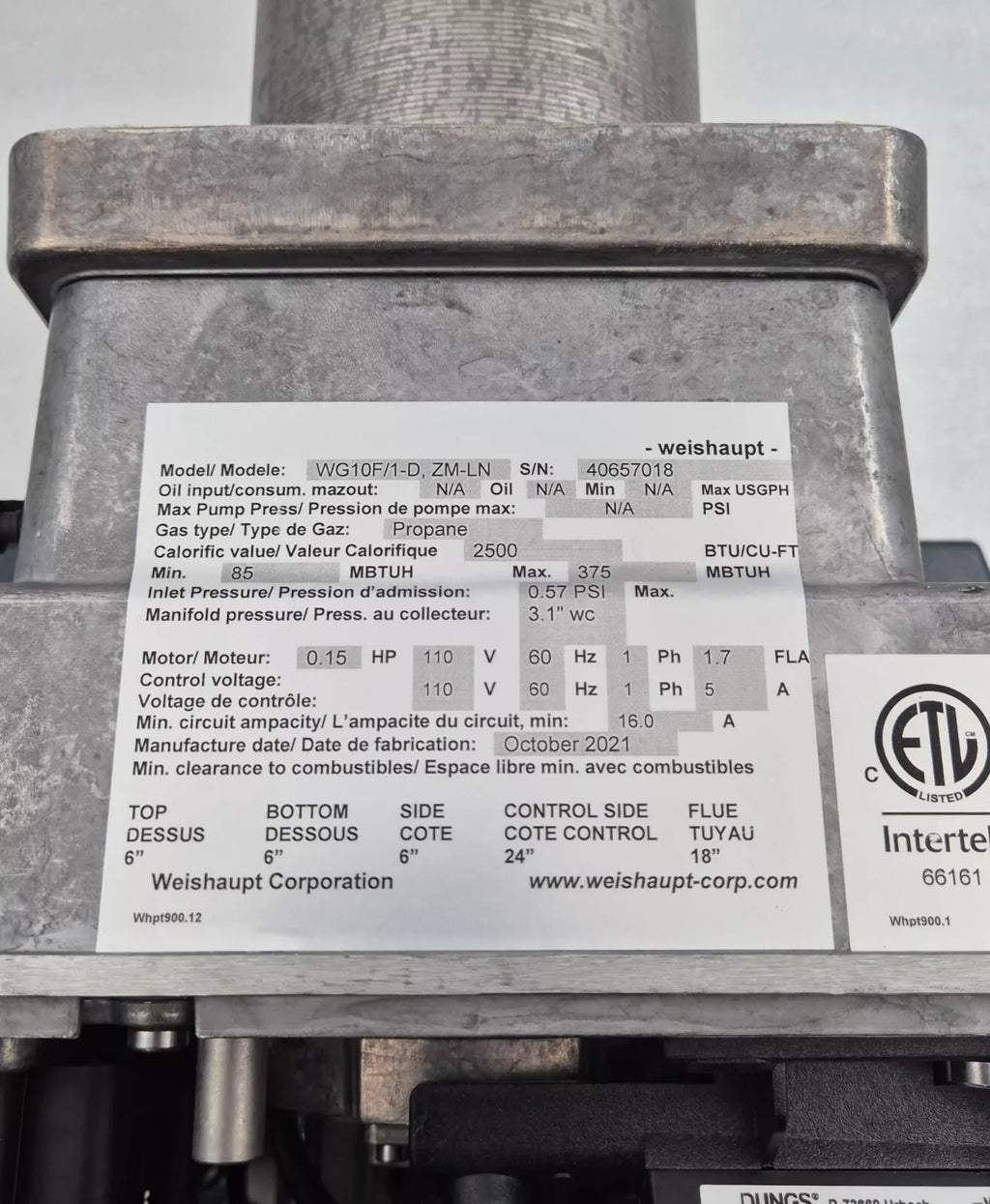 *NEW* DUNGS Weishaupt WG10F/1-D ZM-LN 23312624 GAS BURNER