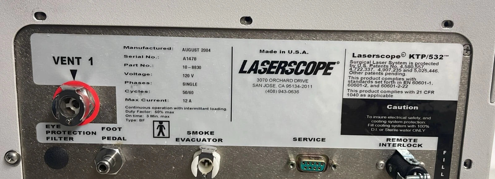 LaserScope cooling vent rear panel