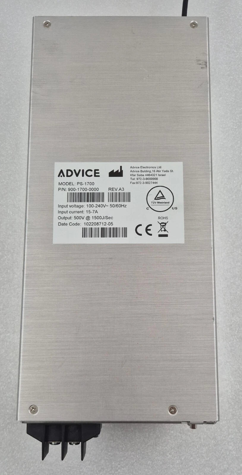 Advice PS-1700 900-1700-0000 Power Supply Module 100-240V 500V 1500J/Sec *AS-IS*