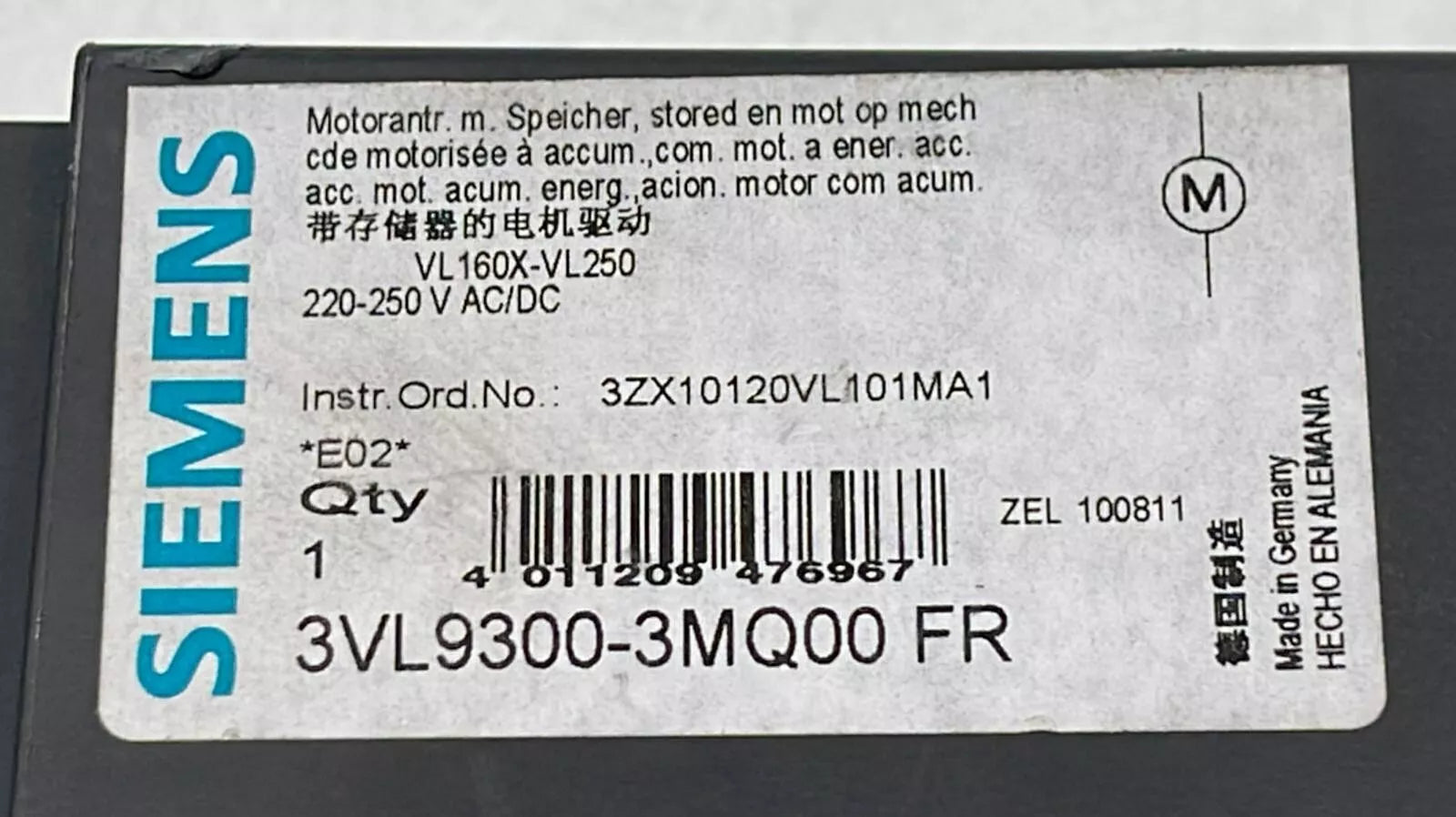 SIEMENS 3VL9300-3MQ00 FR Remote Operator Motor Drive Spring-Loaded Circuit Break