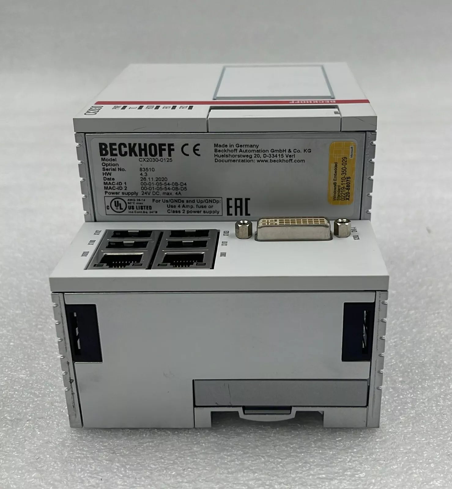 BECKHOFF CX2030-0125 CPU Module Embedded PLC controller