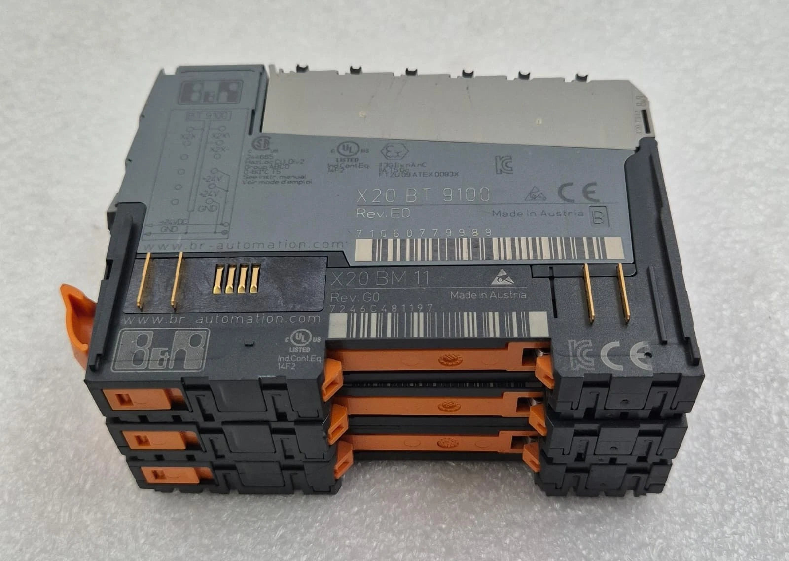 Lot of 3 B&R X20 BT 9100 bus transmitter modules with X20 BM 11 Base