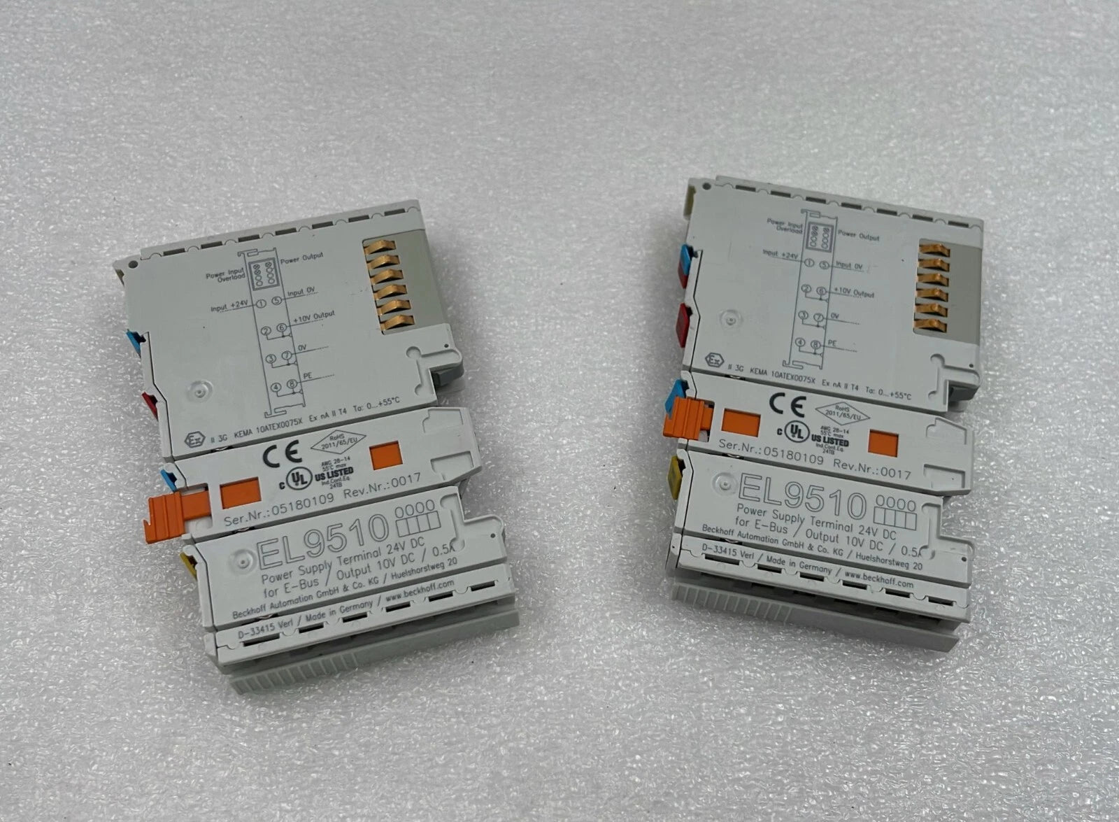 Lot of 2 Beckhoff EL9510 EtherCAT power supply terminal modules