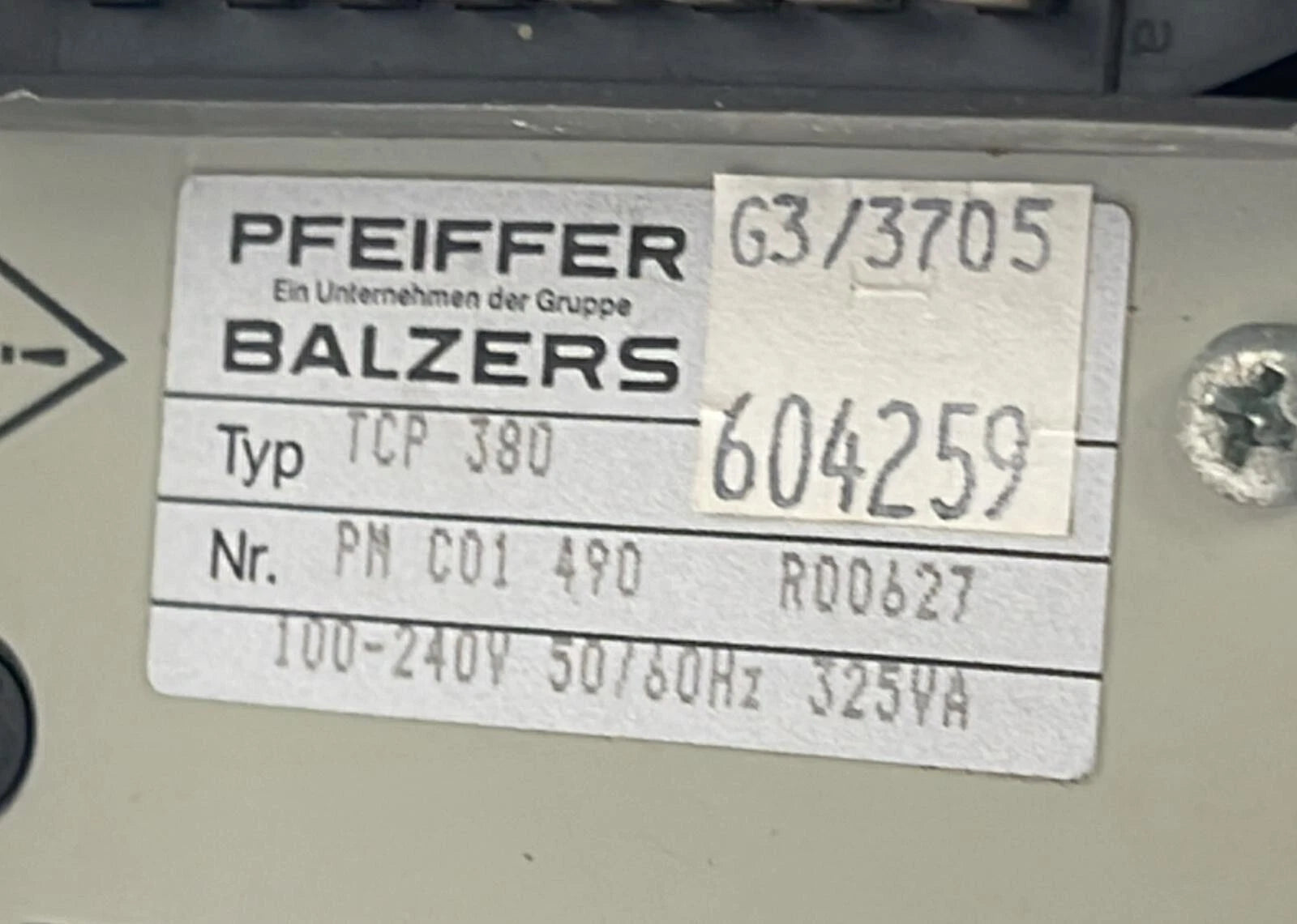 Pfeiffer Balzers TCP 380 Power Supply PM C01 490 Turbo Pump Controller