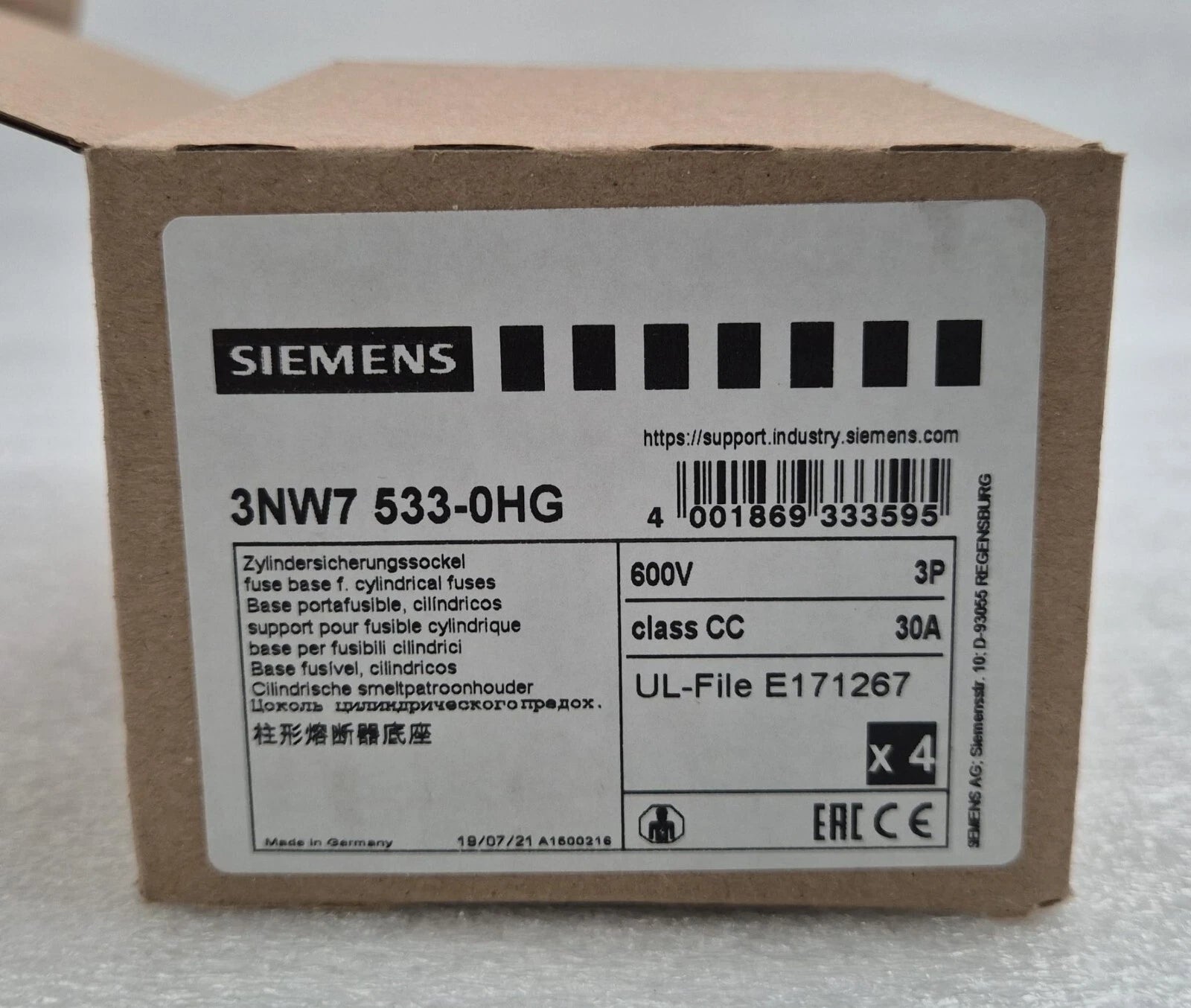 [4 PCS PACK] NEW - SIEMENS 3NW7 533-0HG 5330HG 30A 600V AC/DC Fuse Holder