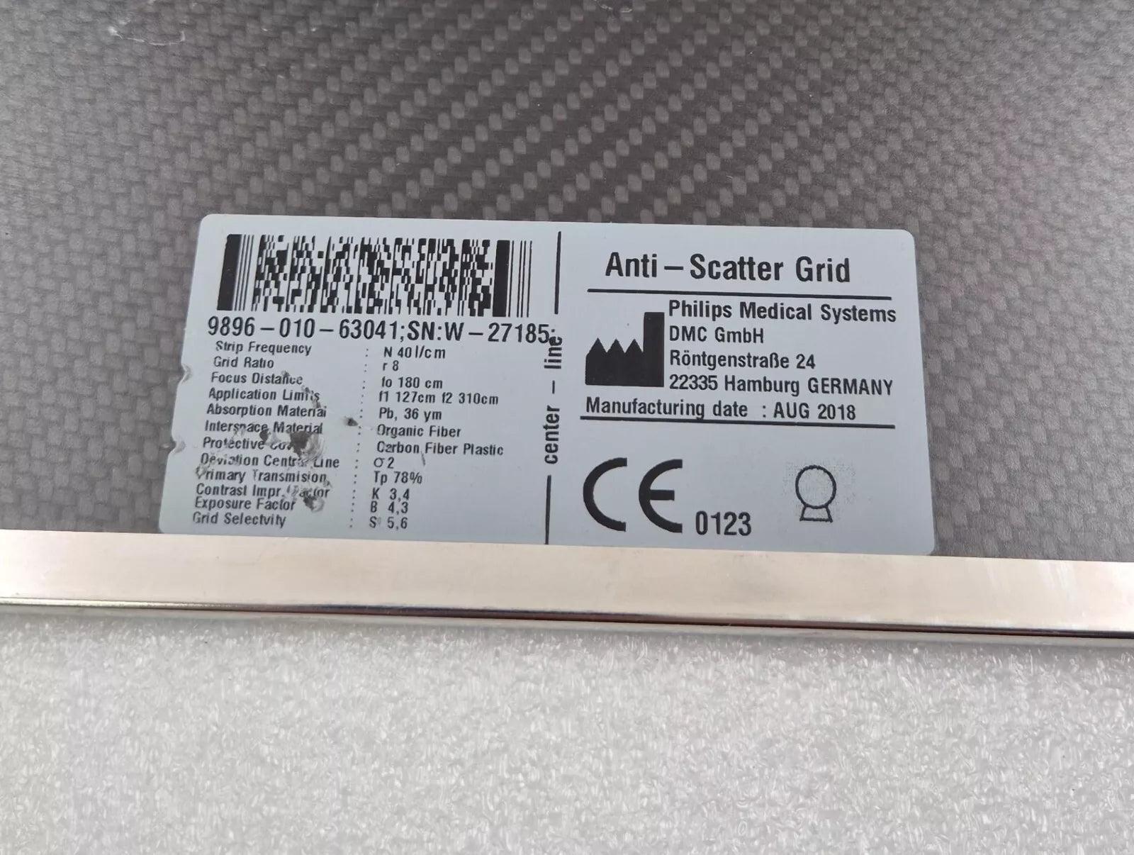 Philips Medical Anti Scatter Grid 9896-010-63041 for X-ray Focus N 40l/cm