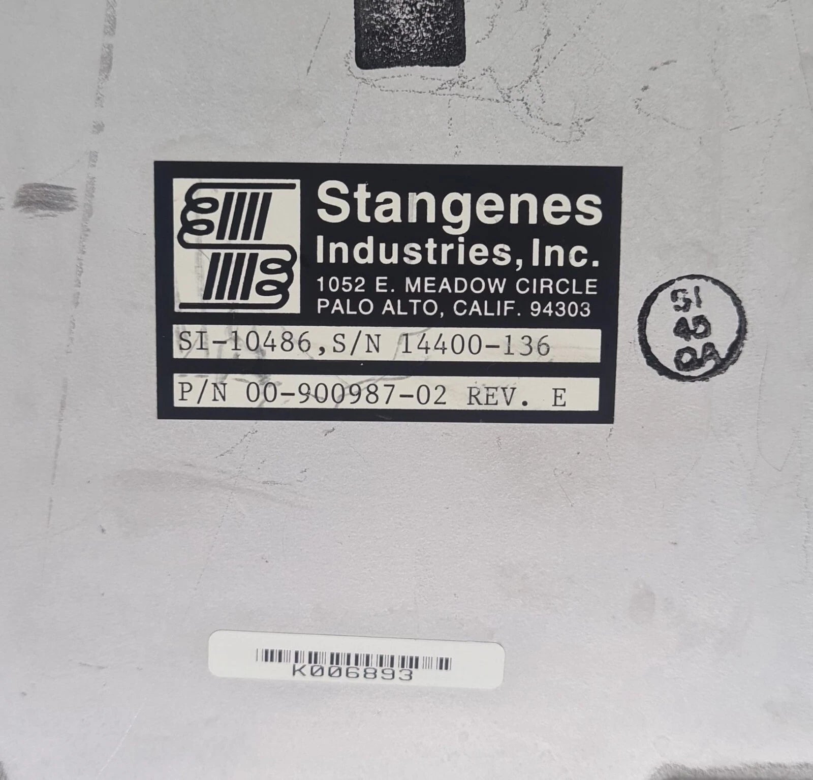 Stangenes SI-10486 00-900987-02 High Voltage HV Tank