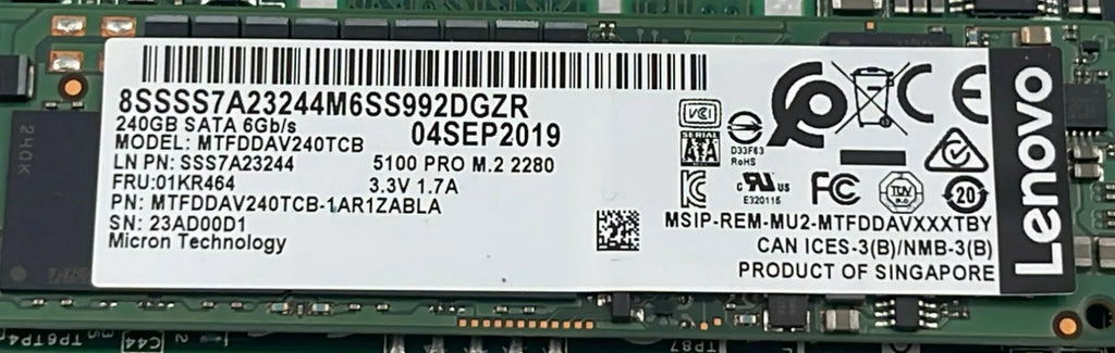 Lenovo ThinkSystem Dual M.2 Module W/ 2x SATA 240GB SSD MTFDDAV240TCB 01KR464