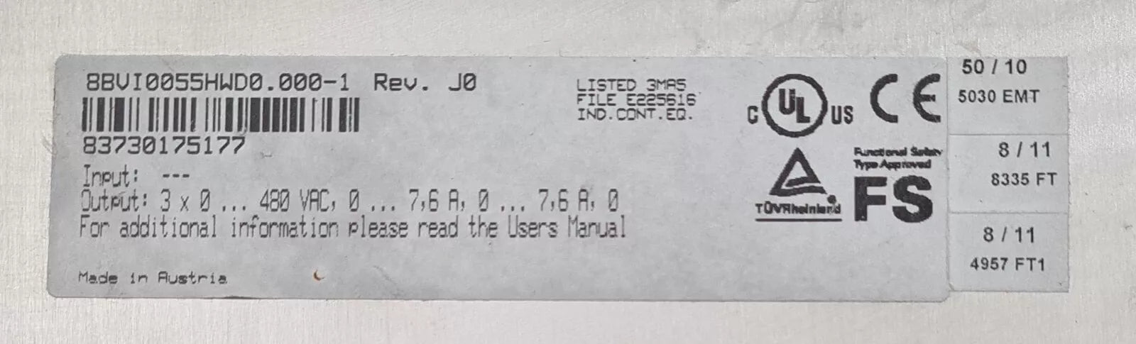 B&R Automation ACOPOS multi I0055D 8BVI0055HWD0.000-1 Inverter Module