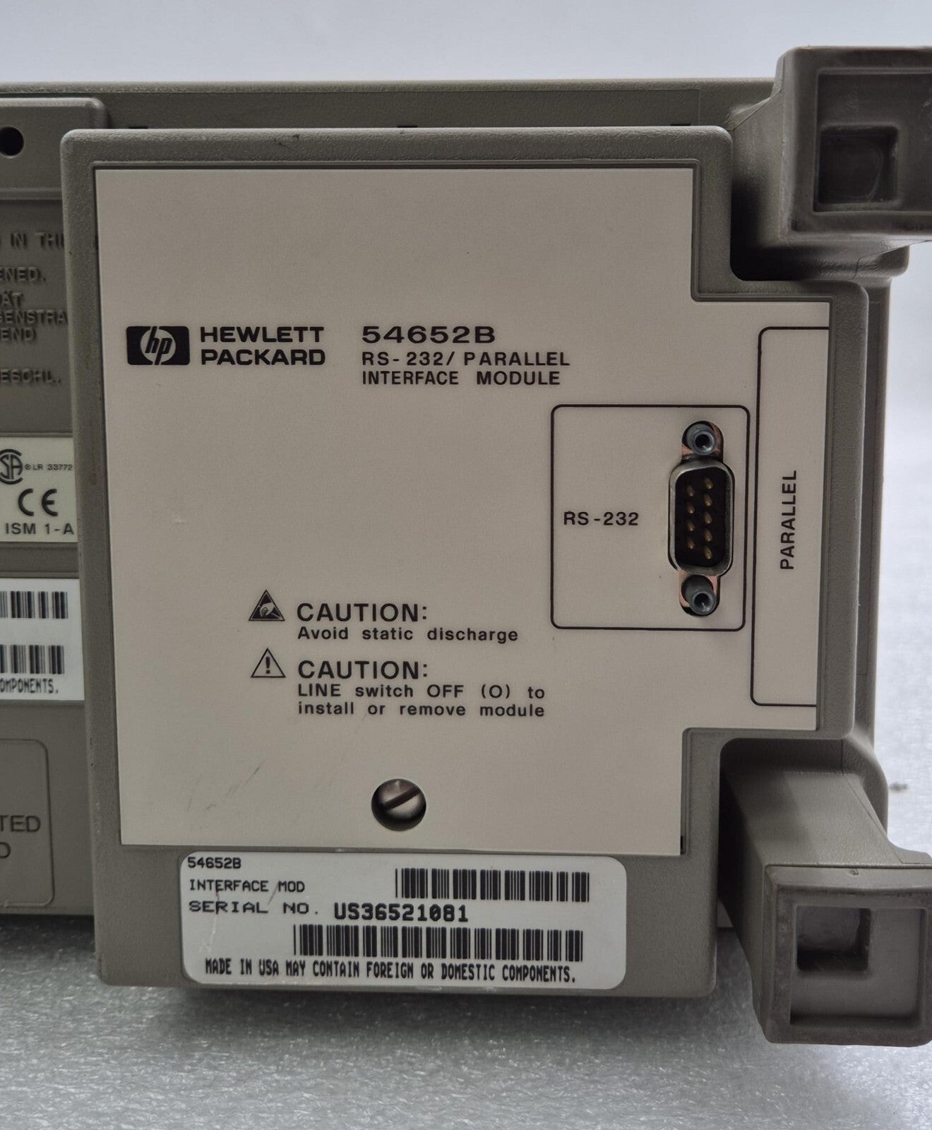 HP 54600B Oscilloscope 100MHz W/ 54652B RS-232 Parallel Interface Module *AS-IS*