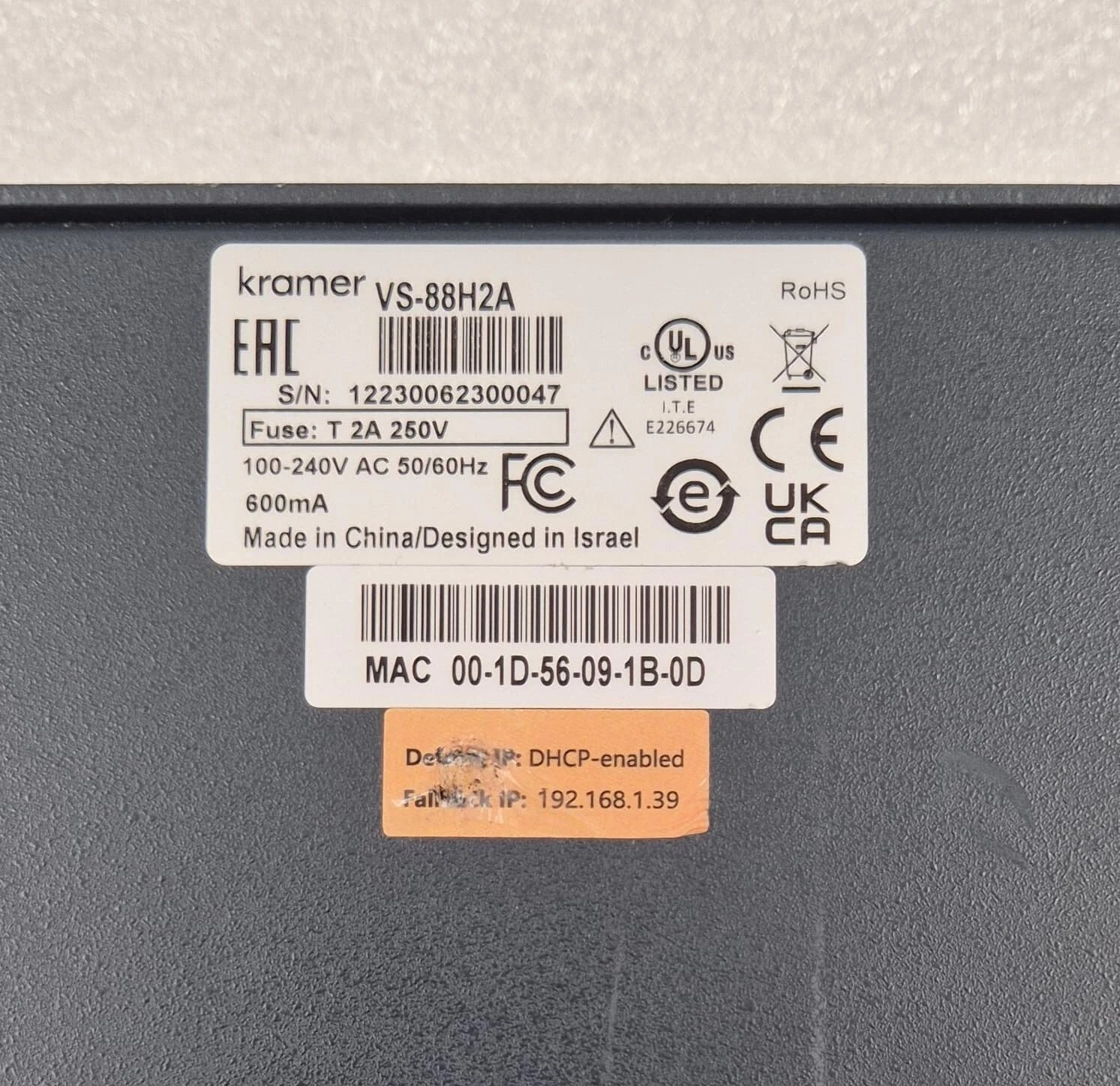 KRAMER VS-88H2A 4K HDMI 8x8 Matrix Switcher **FOR PARTS" #1