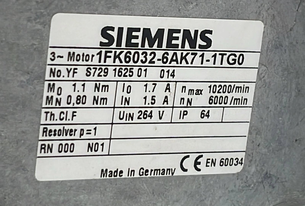 Siemens 1FK6032-6AK71-1TG0 Servo Motor