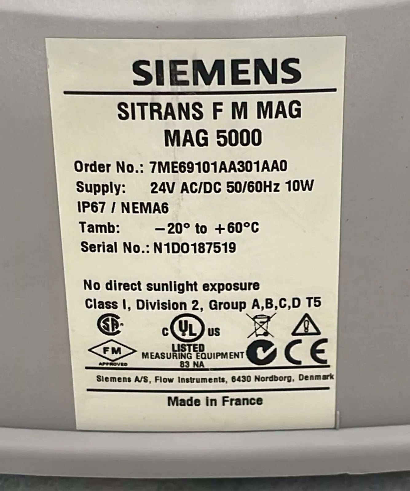 SIEMENS 7ME69101AA301AA0 SITRANS F M MAGFLO MAG 5000