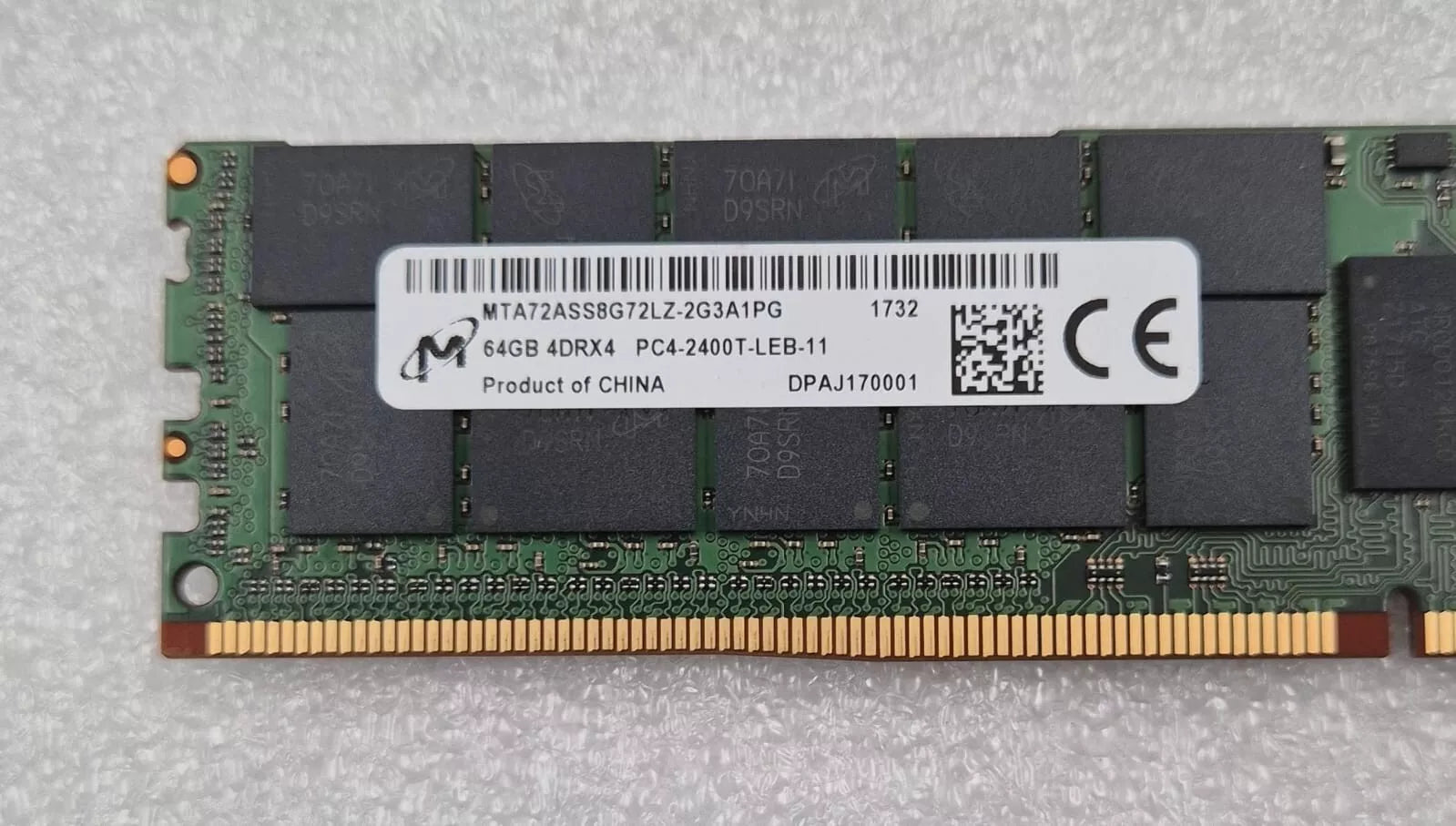 Micron 64GB 4DRX4 PC4-2400T MTA72ASS8G72LZ-2G3A1PG Server Memory RAM *HPE*