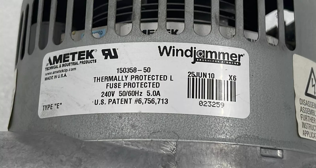 AMETEK Windjammer Brushless Blower 150358-50 Thermally Protected