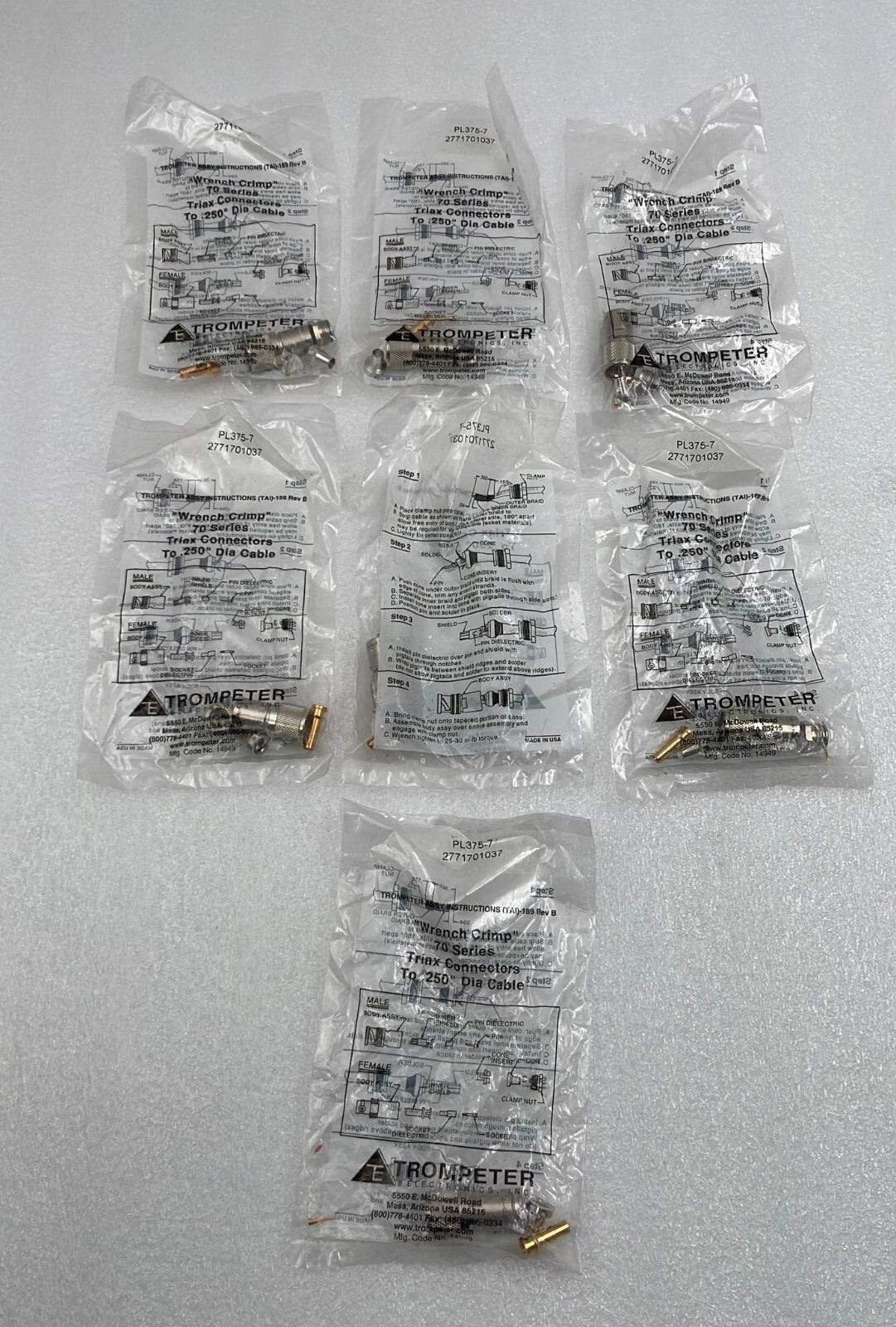[LOT 7 PCS] Trompeter 70 Series Wrench Crimp PL375-7 Triax Connectors