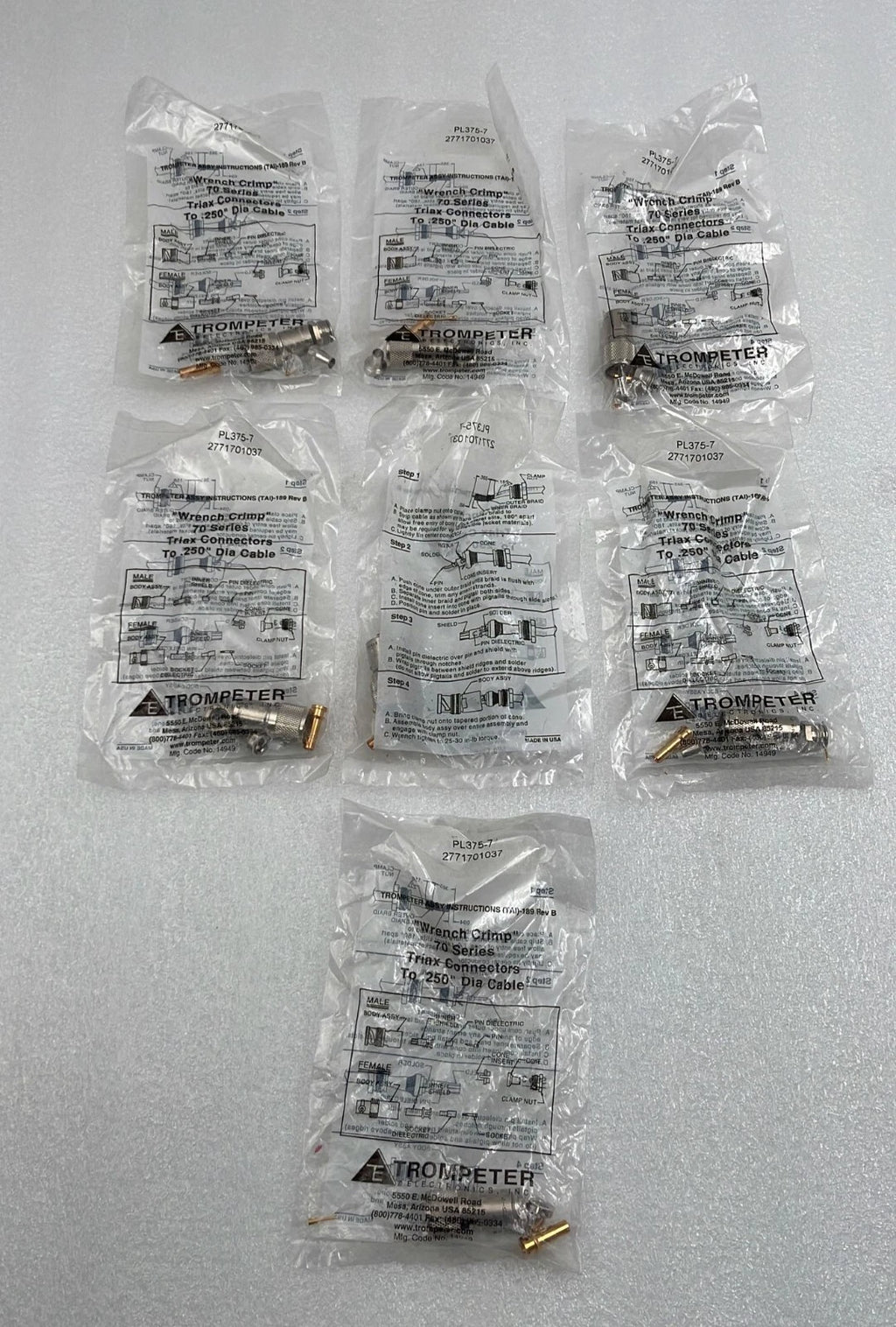 [LOT 7 PCS] Trompeter 70 Series Wrench Crimp PL375-7 Triax Connectors