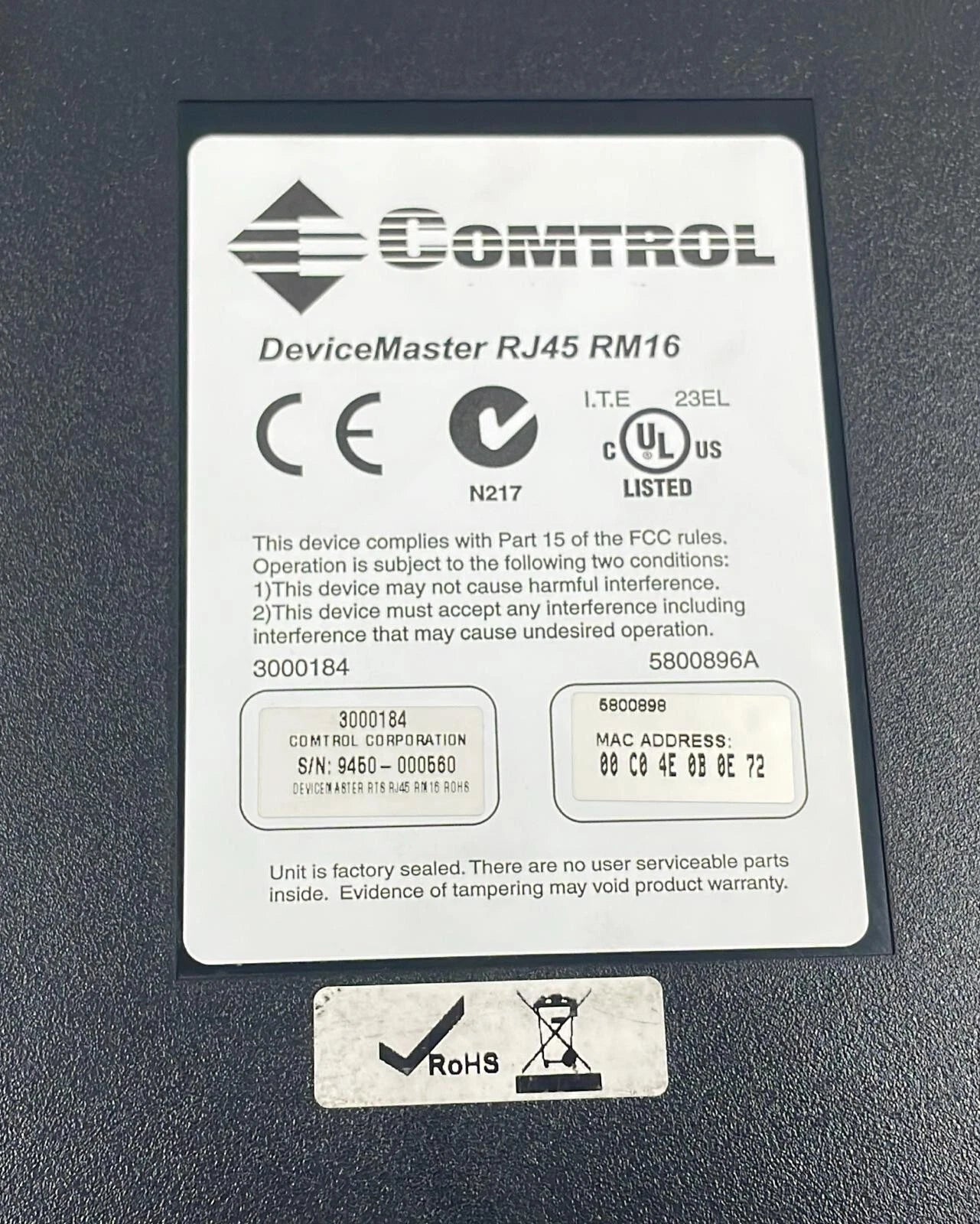 COMTROL DEVICEMASTER RTS16RM RJ45 3000184 Ethernet Server