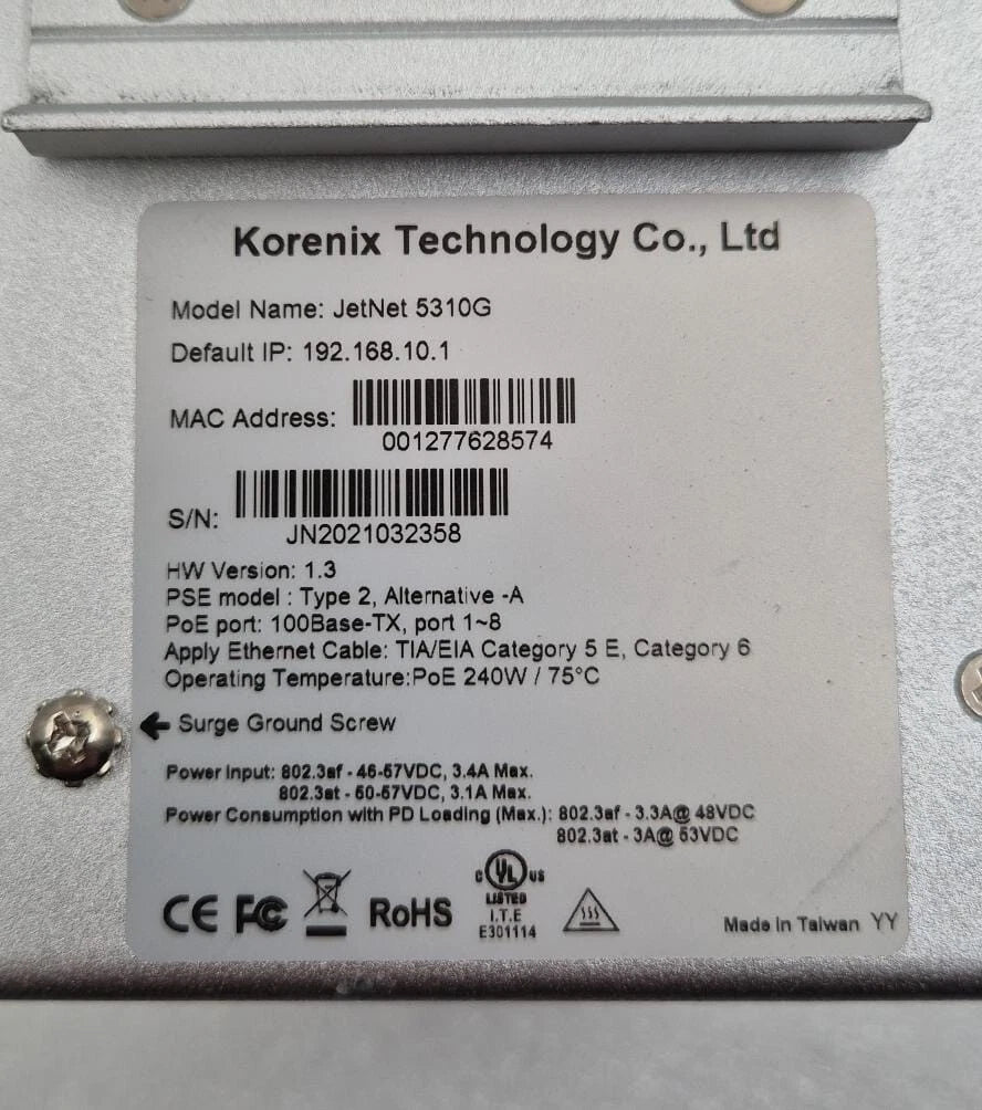 Korenix JetNet 5310G Industrial 8-Port PoE + 2 Gigabit SFP Ethernet switch