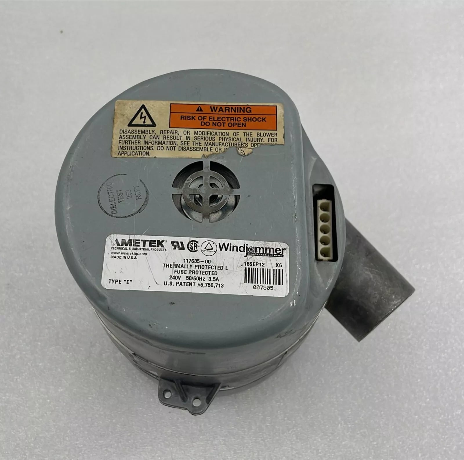 AMETEK Windjammer Brushless Blower 117635-00 Thermally Protected