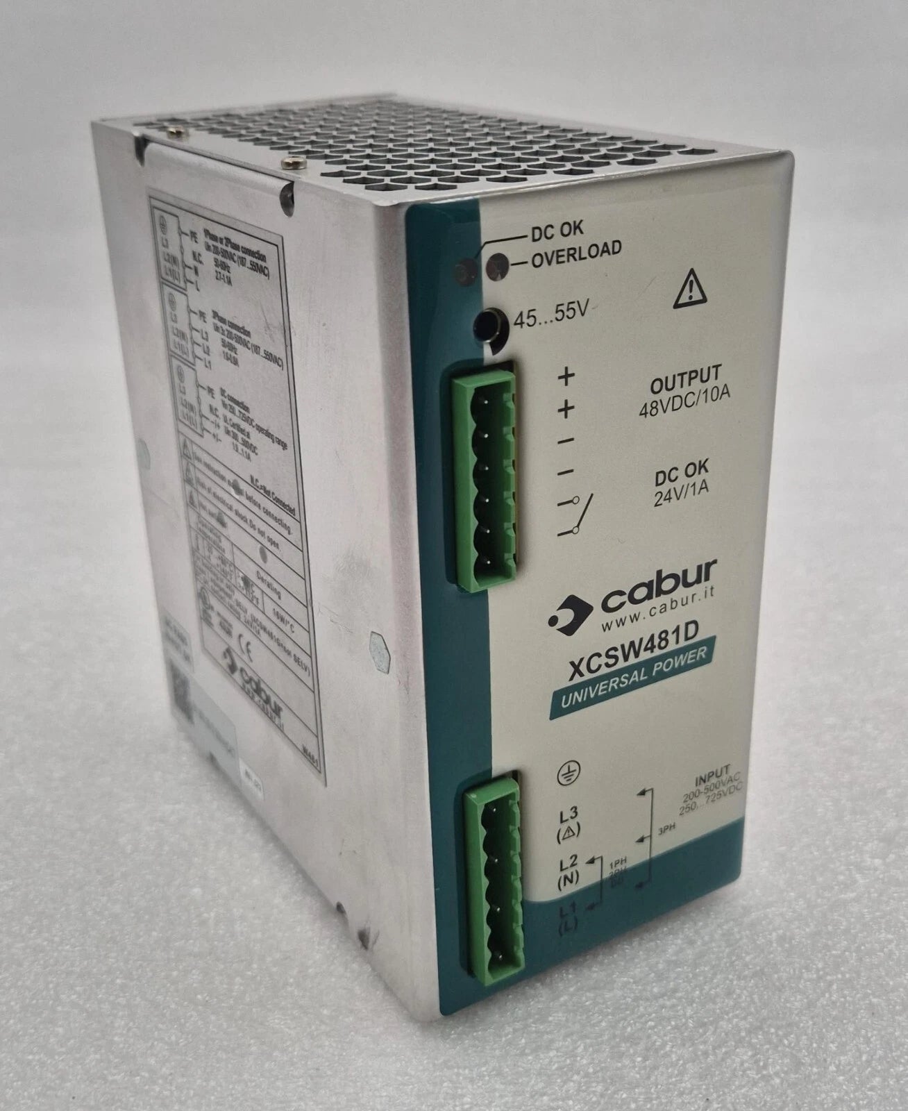Cabur XCSW481D DIN rail switching power supply front view