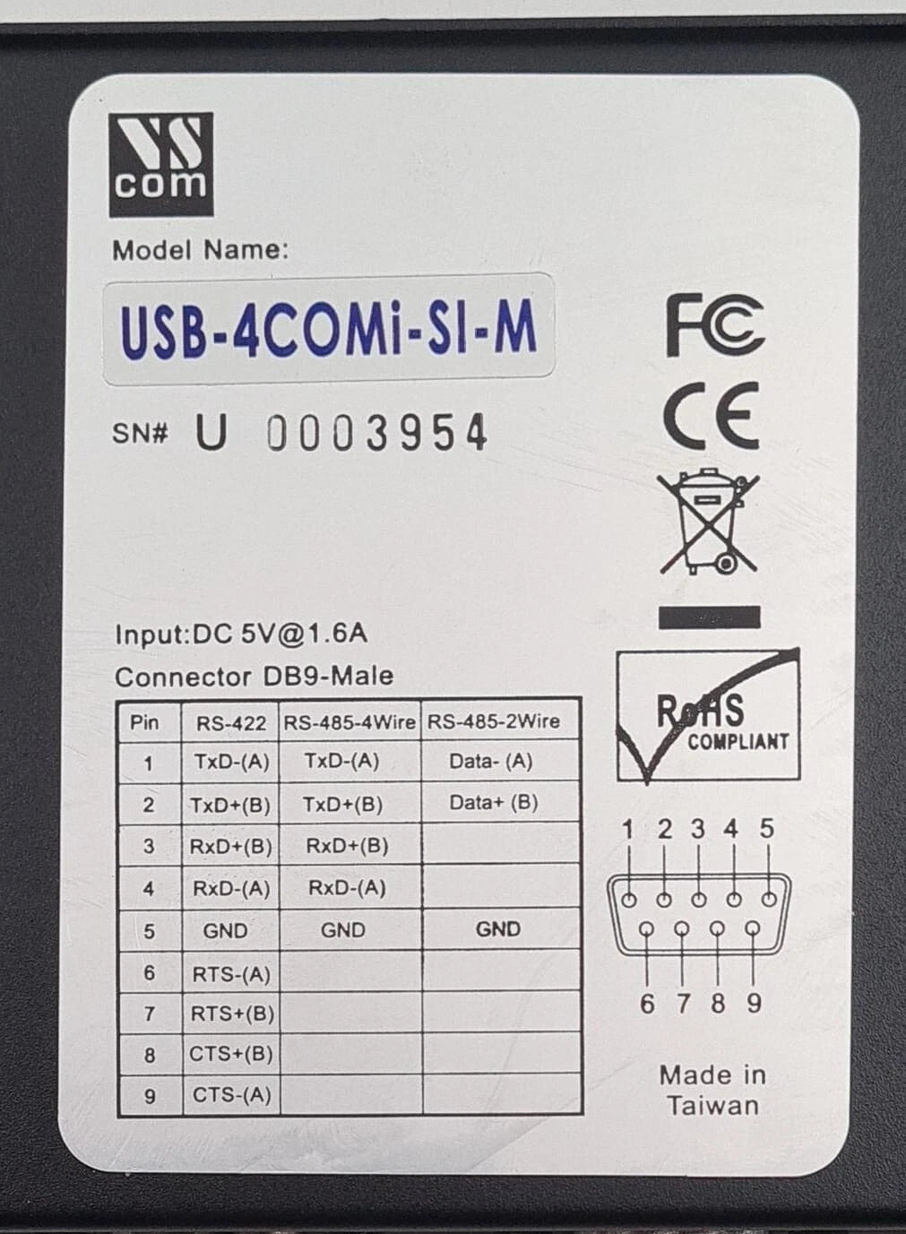 VSCOM USB-4COMi-SI-M USB to Serial Adapter 4-PORT RS 422/485