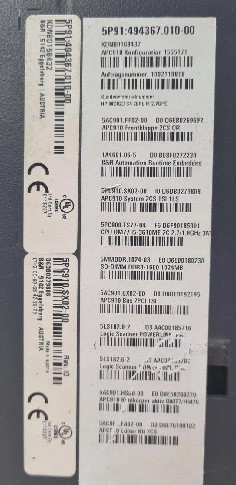 B&R Automation PC 910 5PC910.SX02-00 I0 5P91 494367 Industrial Computer **AS-IS
