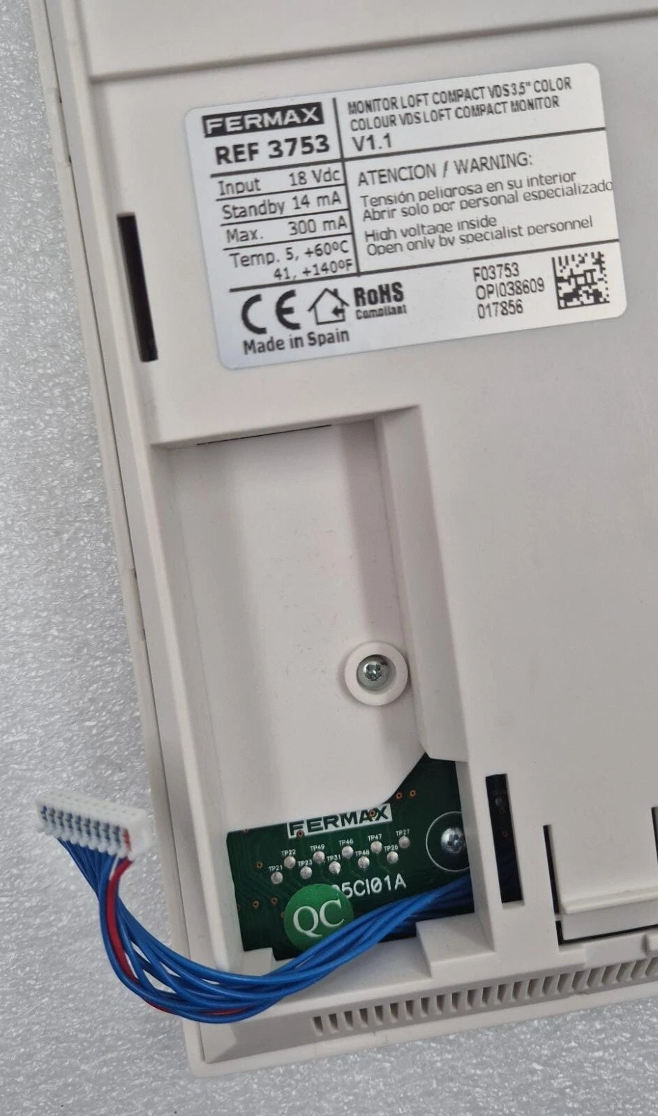 NEW - FERMAX REF 3753 MONITOR LOFT COMPACT VDS 3.5" COLOR 18VDC