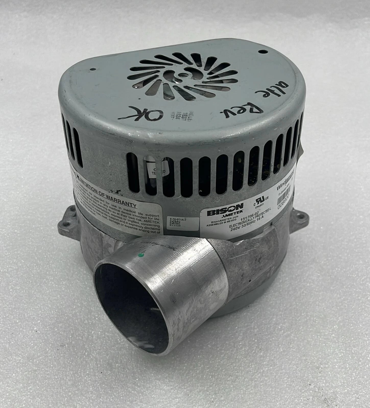 AMETEK Windjammer Brushless Blower 151706-02 Thermally Protected