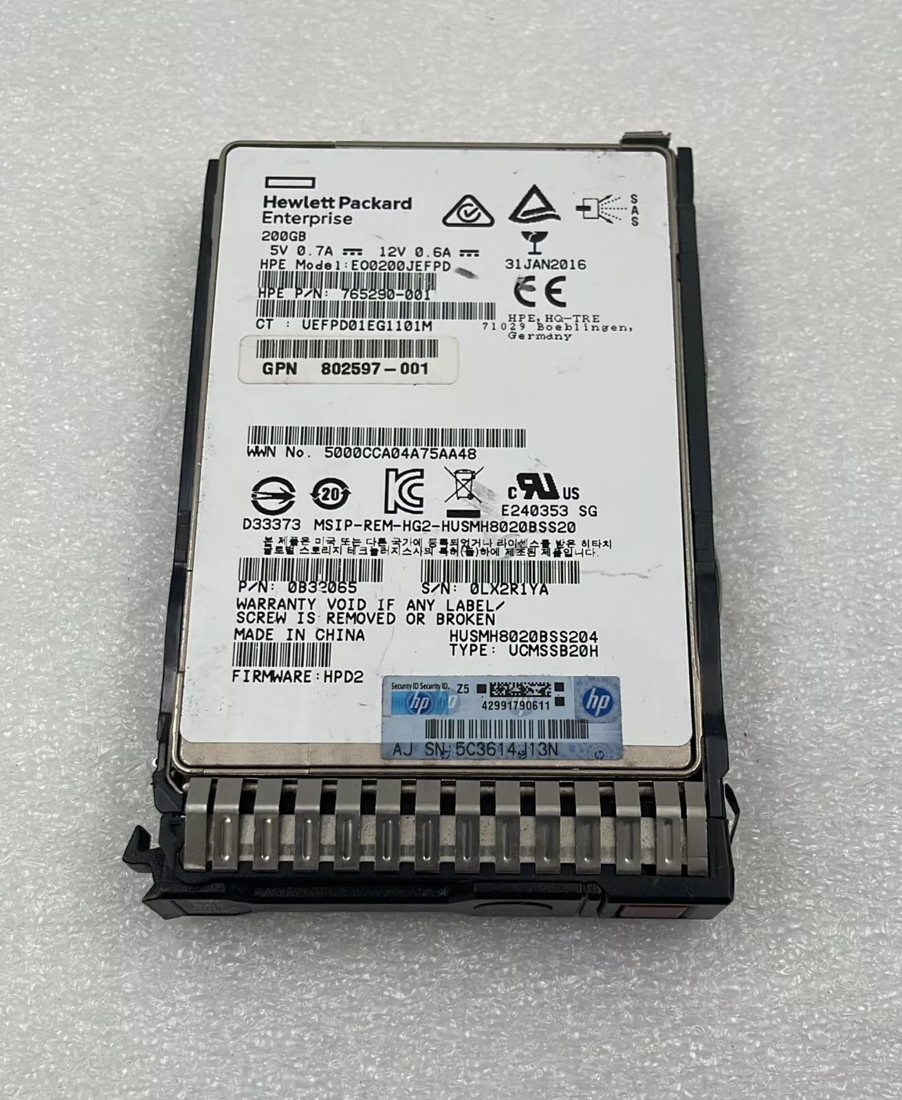 [LOT 3] HP 200G SSD SAS 2.5" EO0200JEFPD 765290-001 Server Hard Drive 802597-001