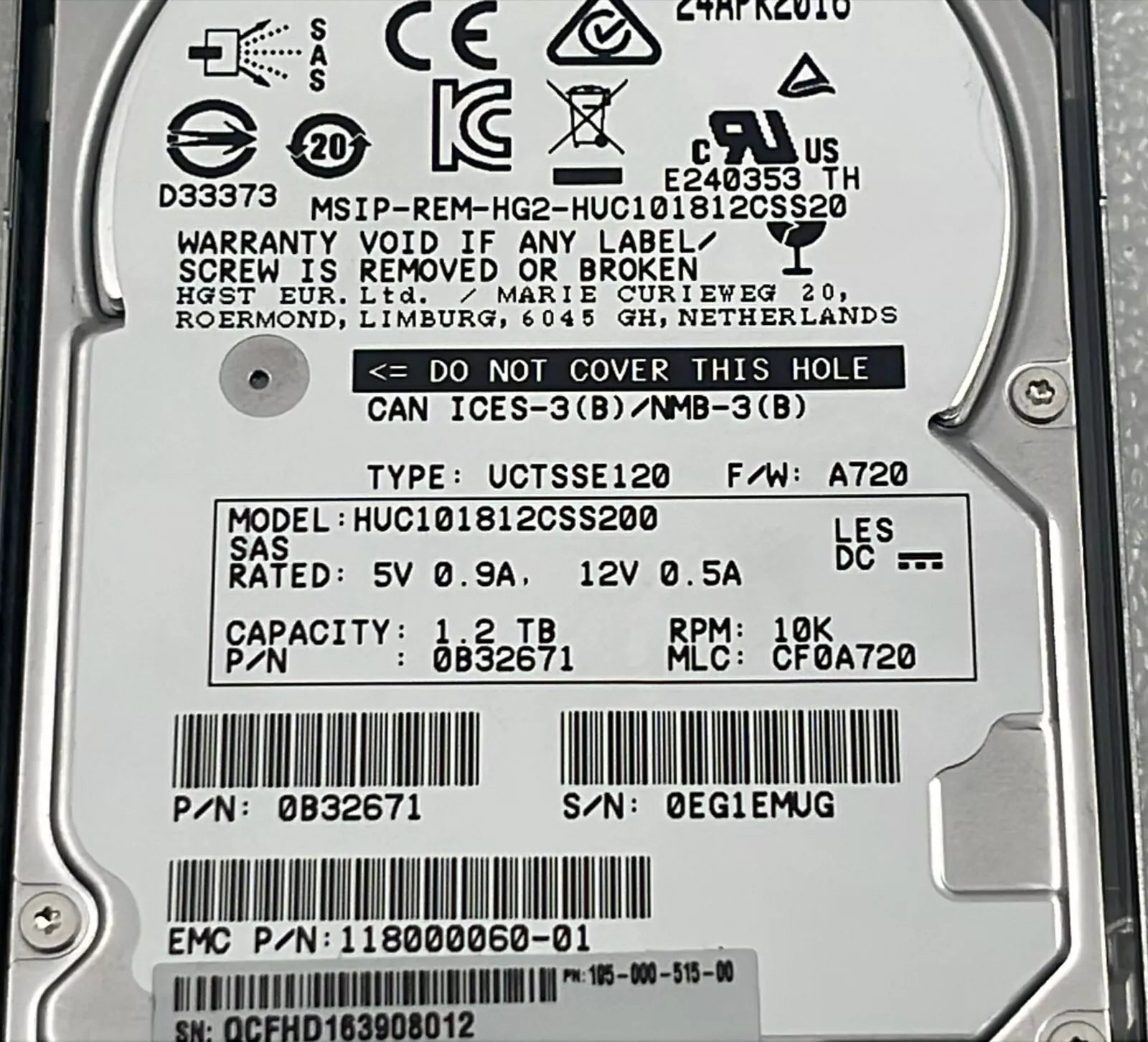 [LOT OF 4] HGST HUC101812CSS200 1.2TB 10K SAS 2.5 Hard Drive 0B32671 HDD
