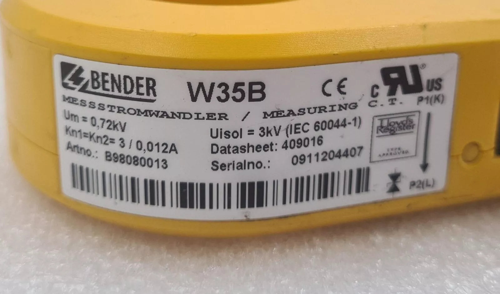 Bender W35B B98080013 Measuring Current Transformer Line feed-through 35mm