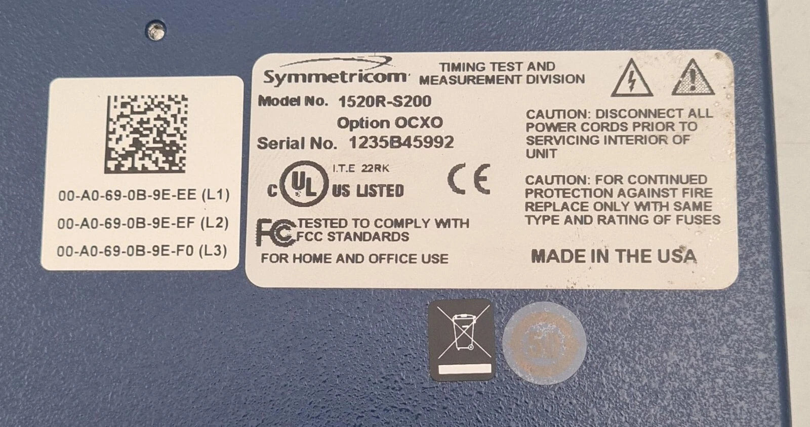 Symmetricom SyncServer S200 Network Time Server 1520R-S200 Option OCXO