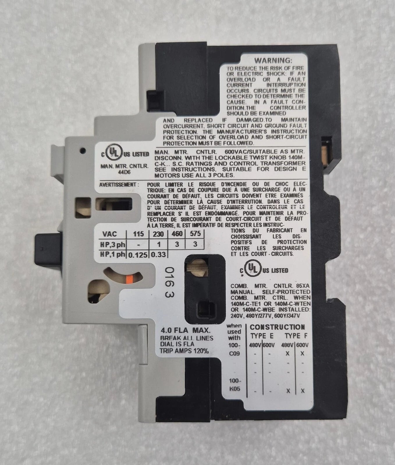 Allen Bradley 140M-C2E-B40 Motor Protector Circuit Breaker Overload 2.5-4.0 AMP