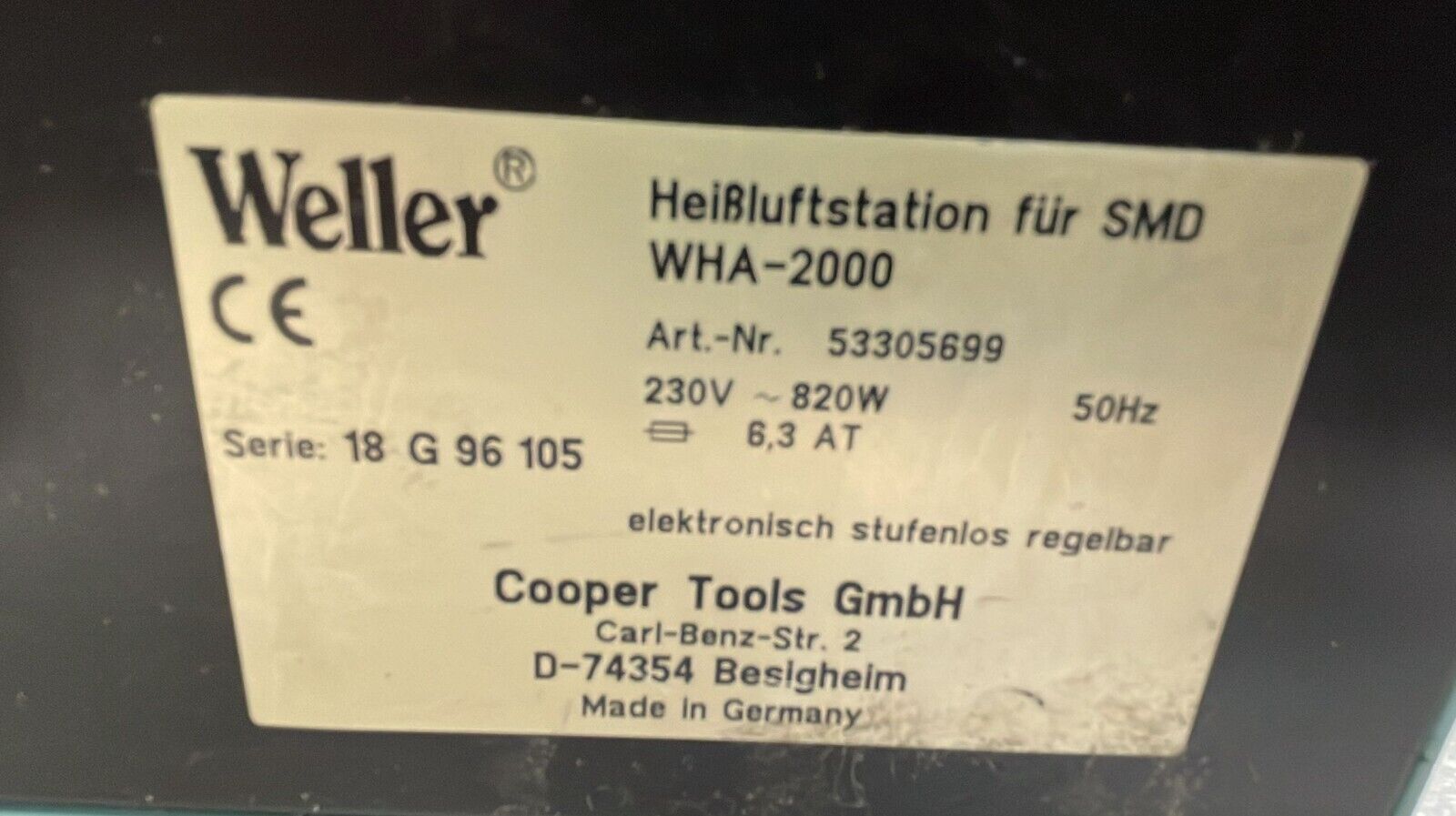 Weller WHA-2000 Temperature-controlled hot air station 53305699  **FOR PARTS**