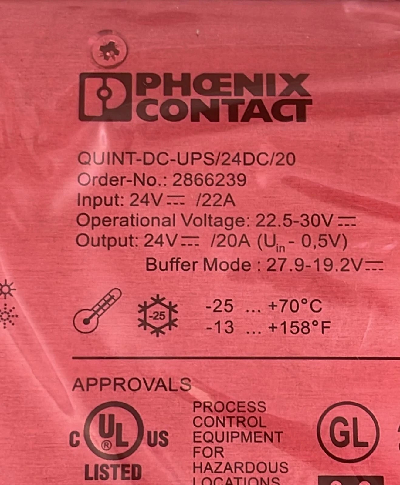 PHOENIX CONTACT QUINT-DC-UPS/24DC/20 Module Power Supply 28 66 23 9