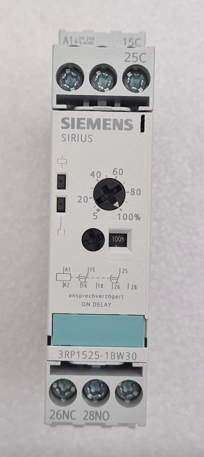 Siemens SIRIUS 3RP1525-1BW30 front view showing timing adjustment dials