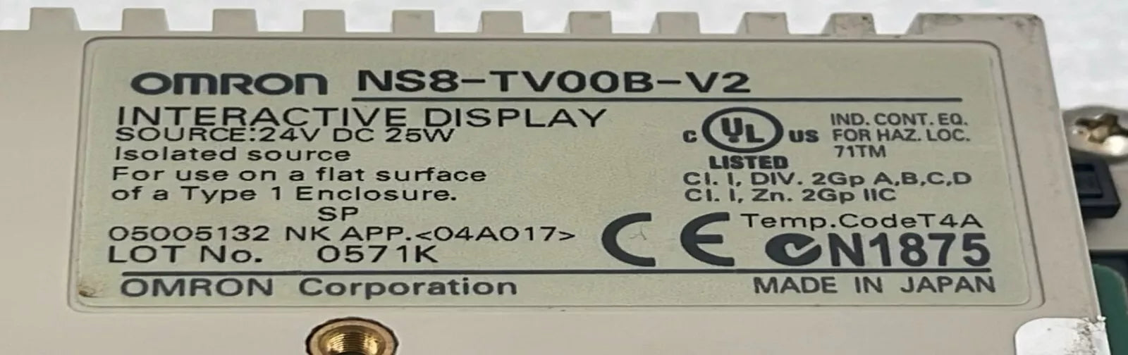 OMRON NS8-TV00B-V2 Interactive Display 8" TFT Touch Screen HMI 24V DC 25W Module