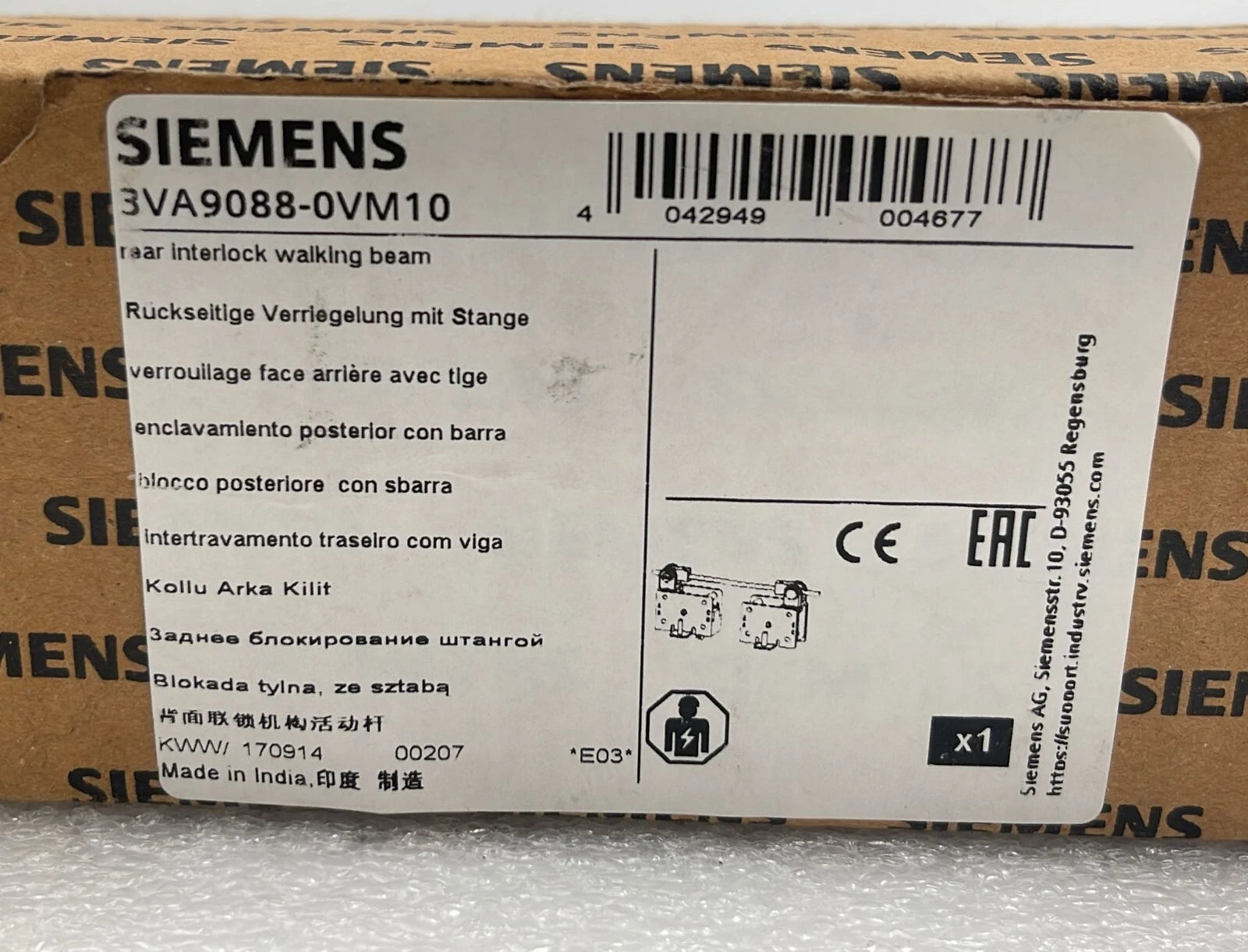 NEW - Siemens 3VA9088-0VM30 Rear Interlock Walking Beam
