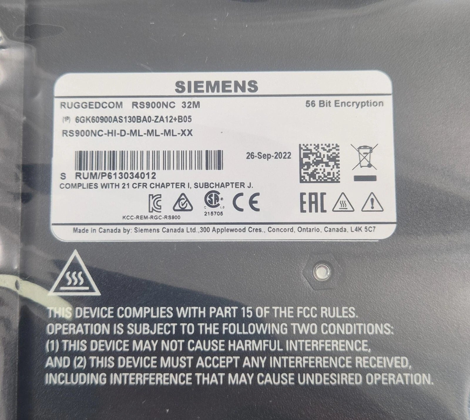 *NEW* SIEMENS RUGGEDCOM RS900NC 32M Industrial Ethernet Switch 6GK60900AS130BA0