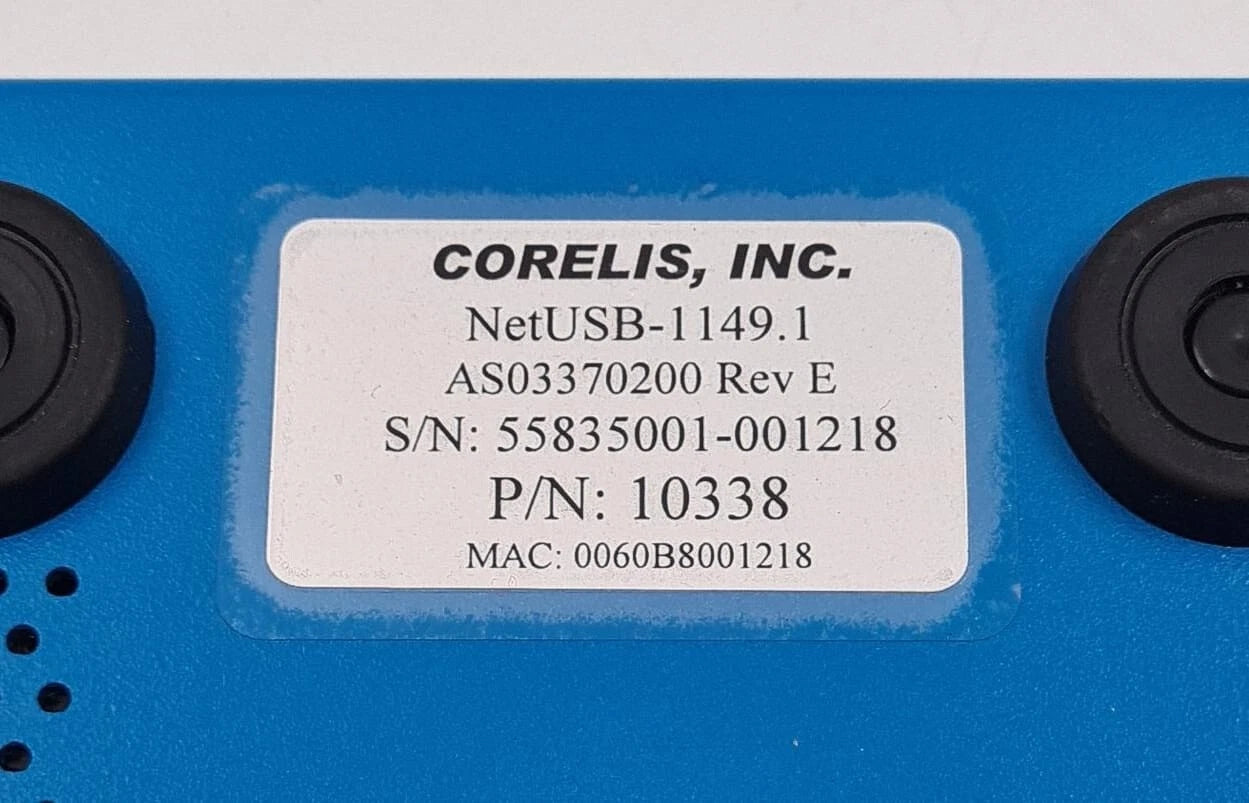 Corelis 10338 NetUSB-1149.1 identification label close-up
