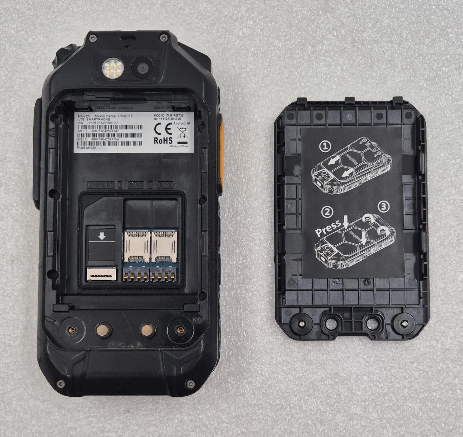 RugGear RG725 PSM01E Dual-Sim LTE SMARTPHONE CELLPHONE Black OEM - FOR PARTS