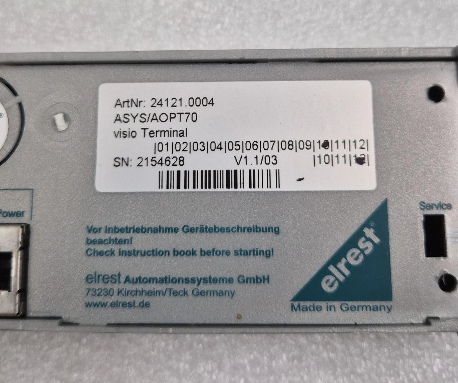 Elrest ASYS HMI AOP T70 24121.0004 V1.1/03 ASYS/AOPT70 Visio Terminal