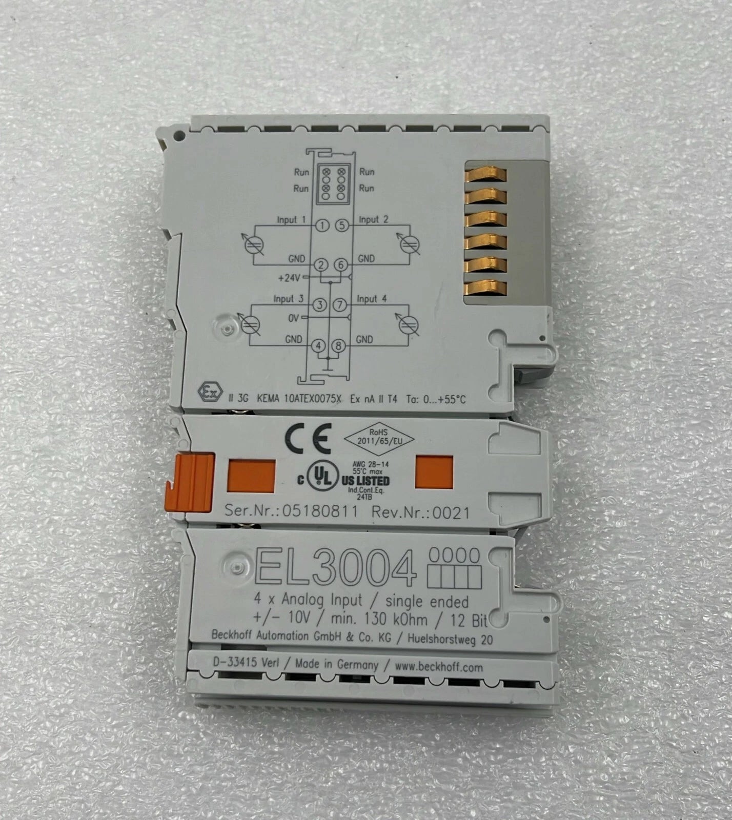 Beckhoff EL3004 EtherCAT 4-Channel Digital Input Terminal Module – 24V DC