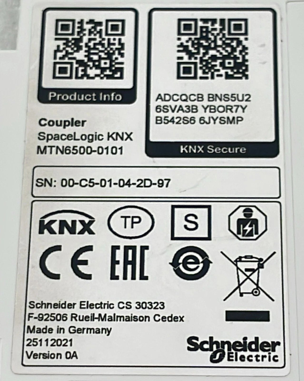 Schneider SpaceLogic KNX Coupler MTN6500-0101